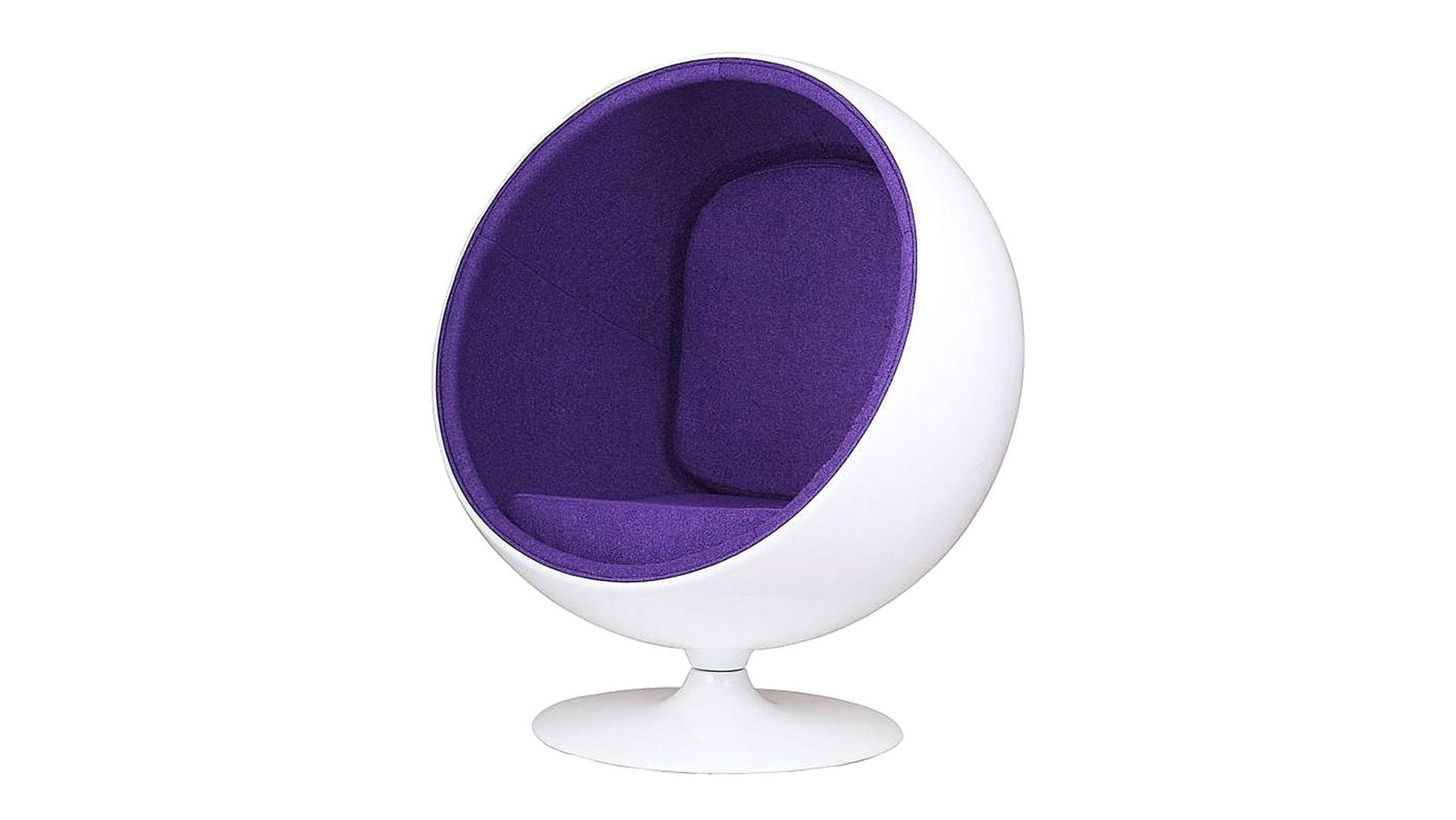 Кресло Eero Ball Chair Бело-фиолетовое Шерсть