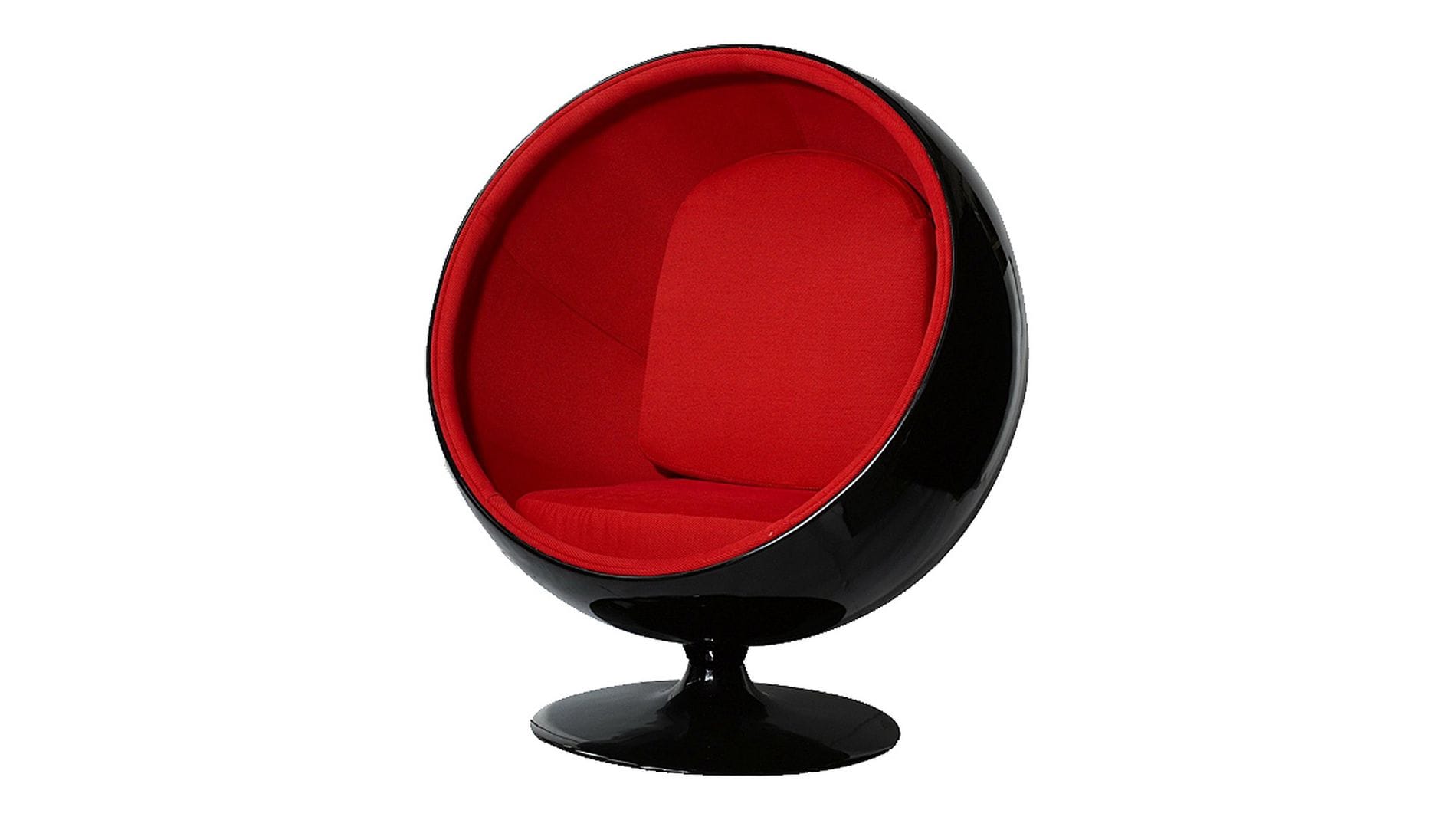 Кресло Eero Ball Chair Черно-красное Шерсть