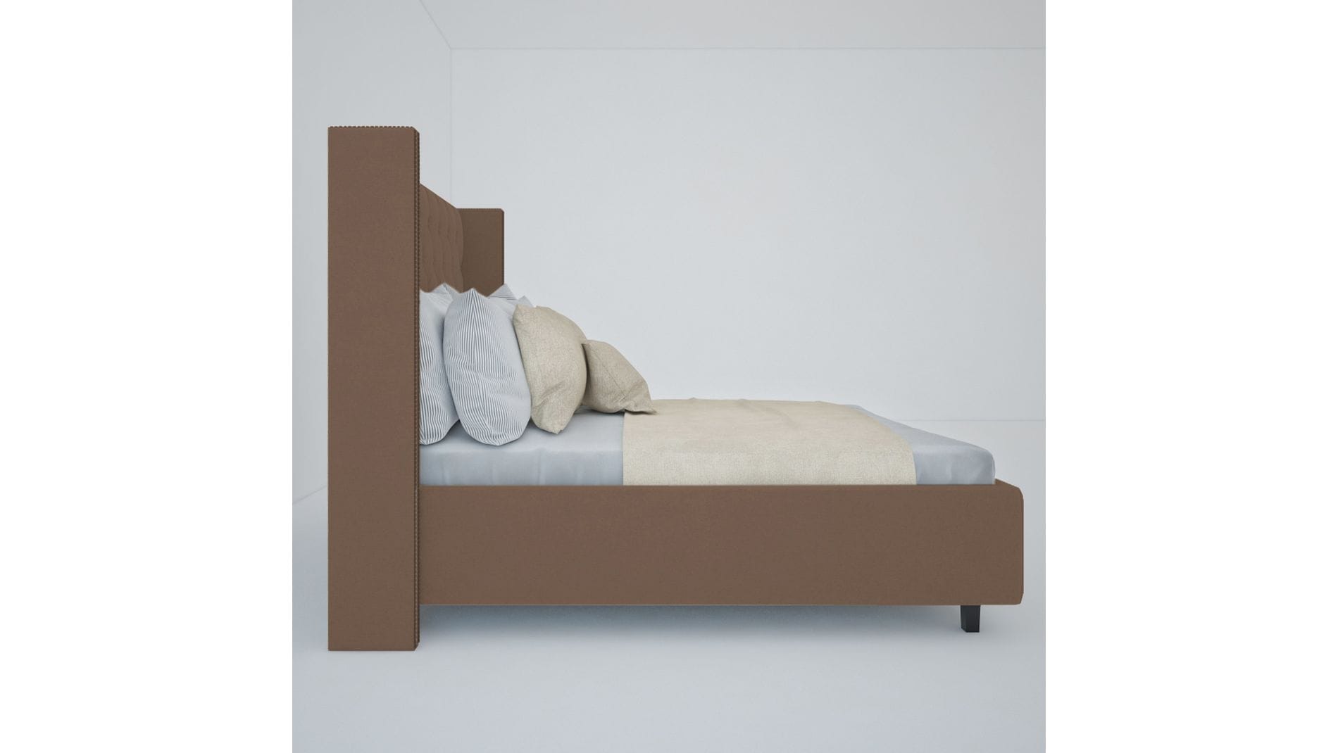 Кровать с декоративными гвоздиками Wing 140х200 Велюр Светло-коричневый Р