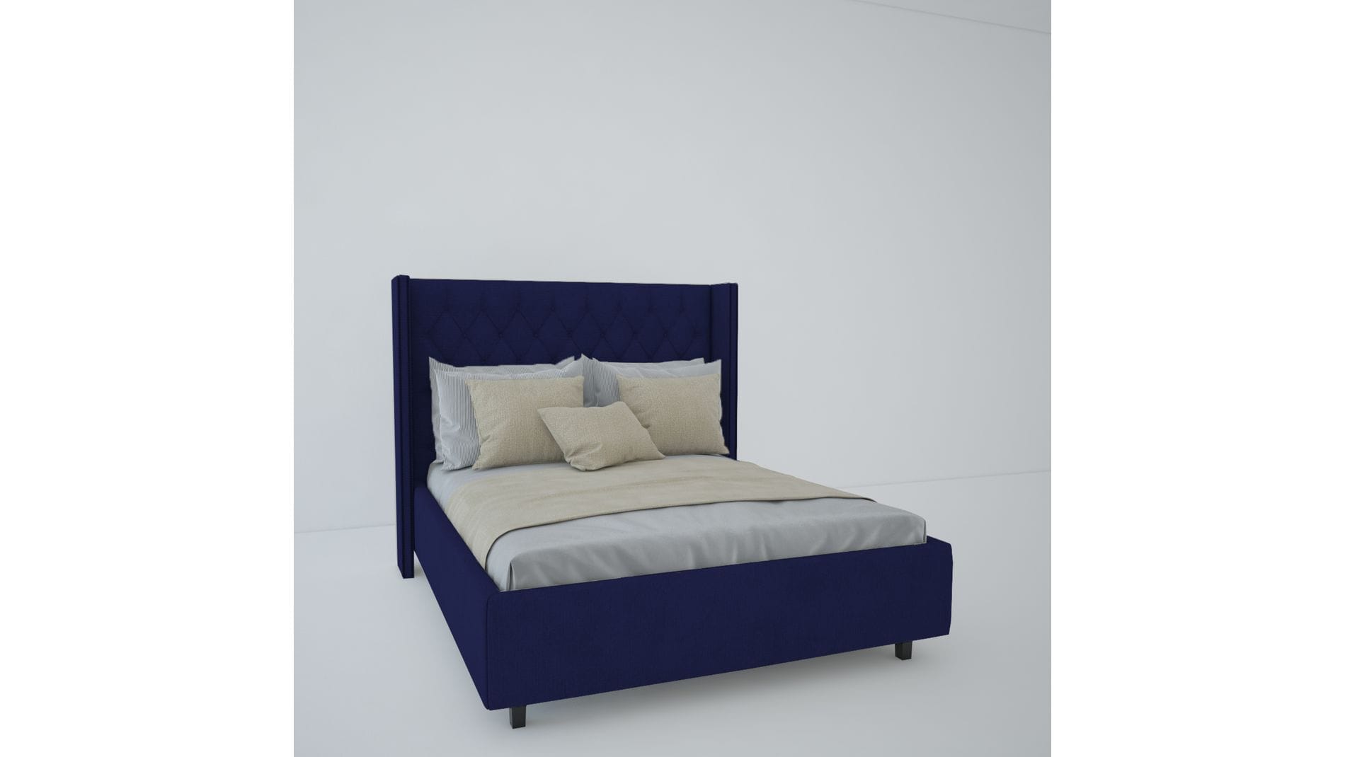 Кровать с декоративными гвоздиками Wing 180х200 Велюр Синий Р