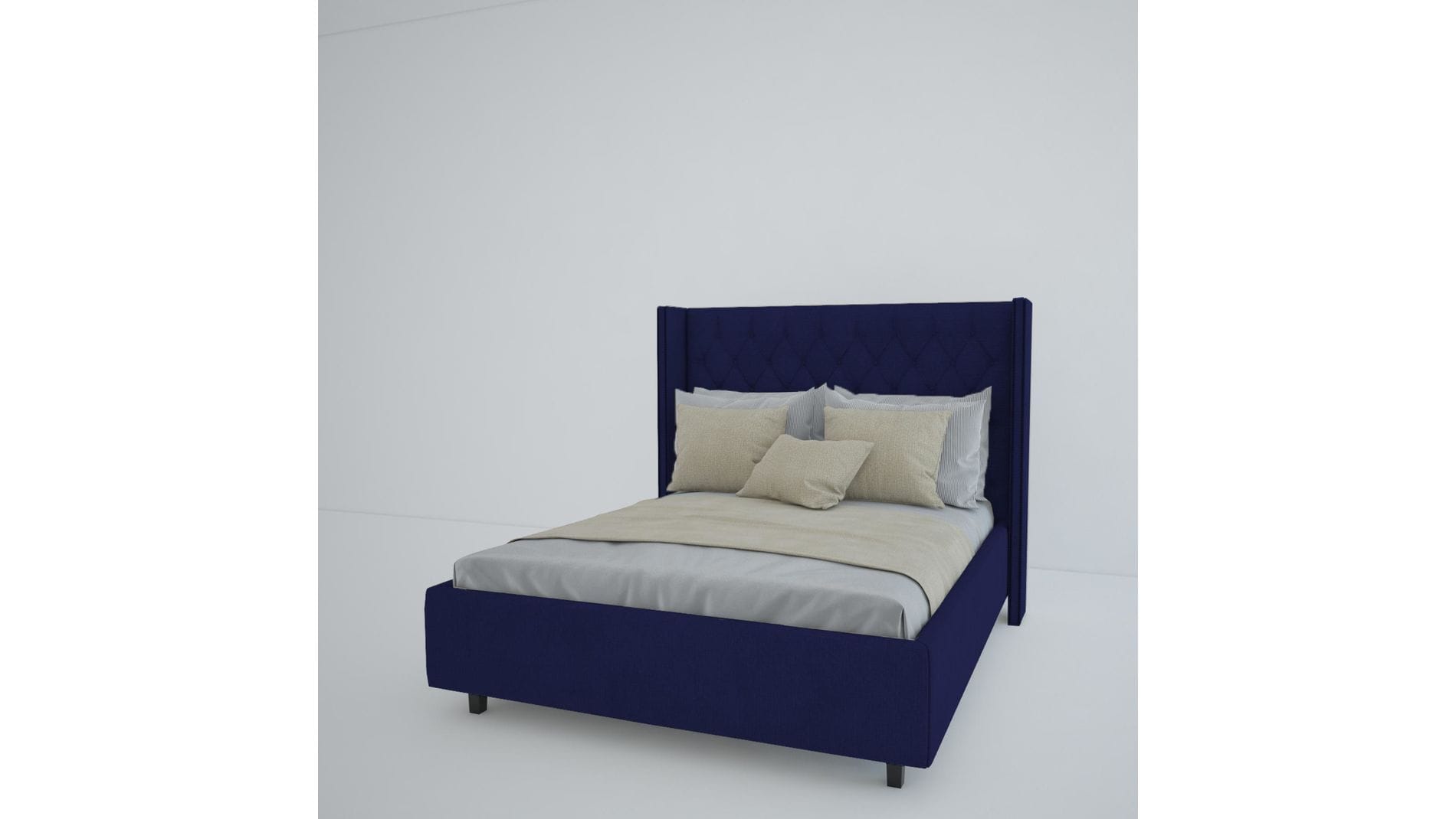 Кровать с декоративными гвоздиками Wing 200х200 Велюр Синий Р
