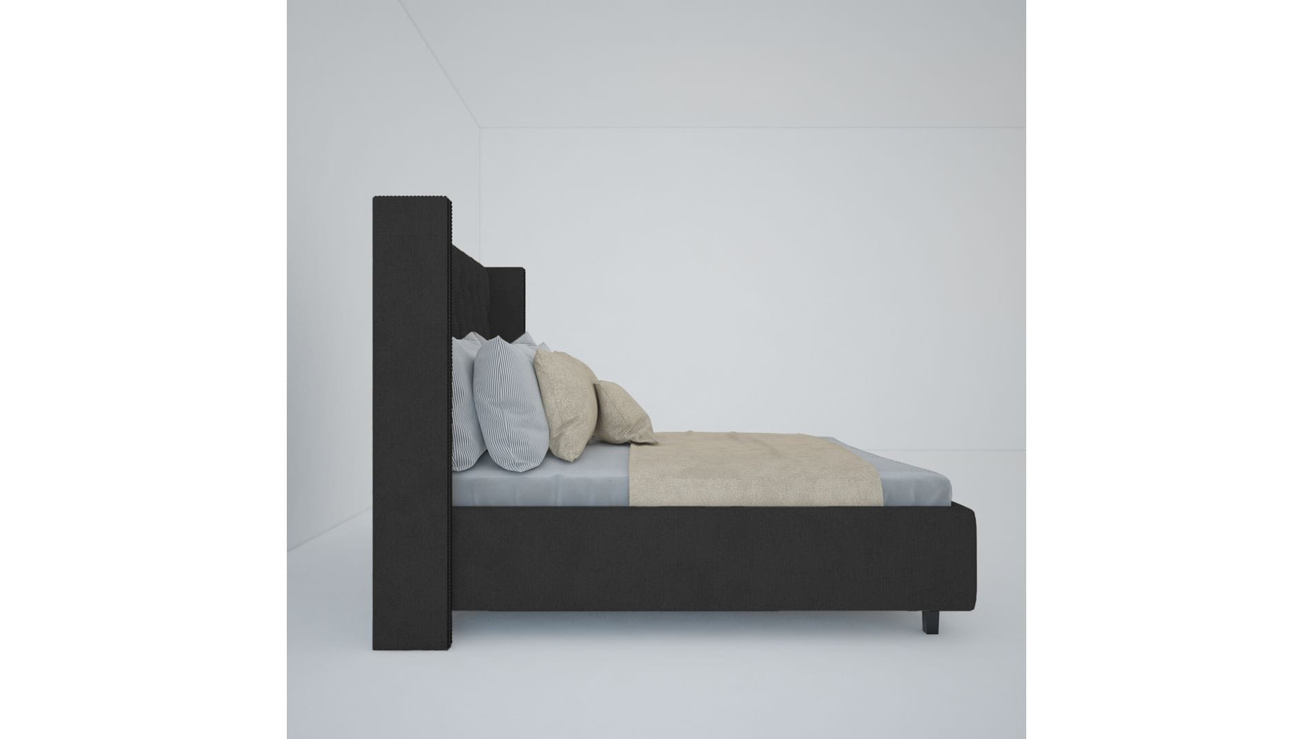 Кровать с декоративными гвоздиками Wing 180х200 Лен Тёмно-серый Р
