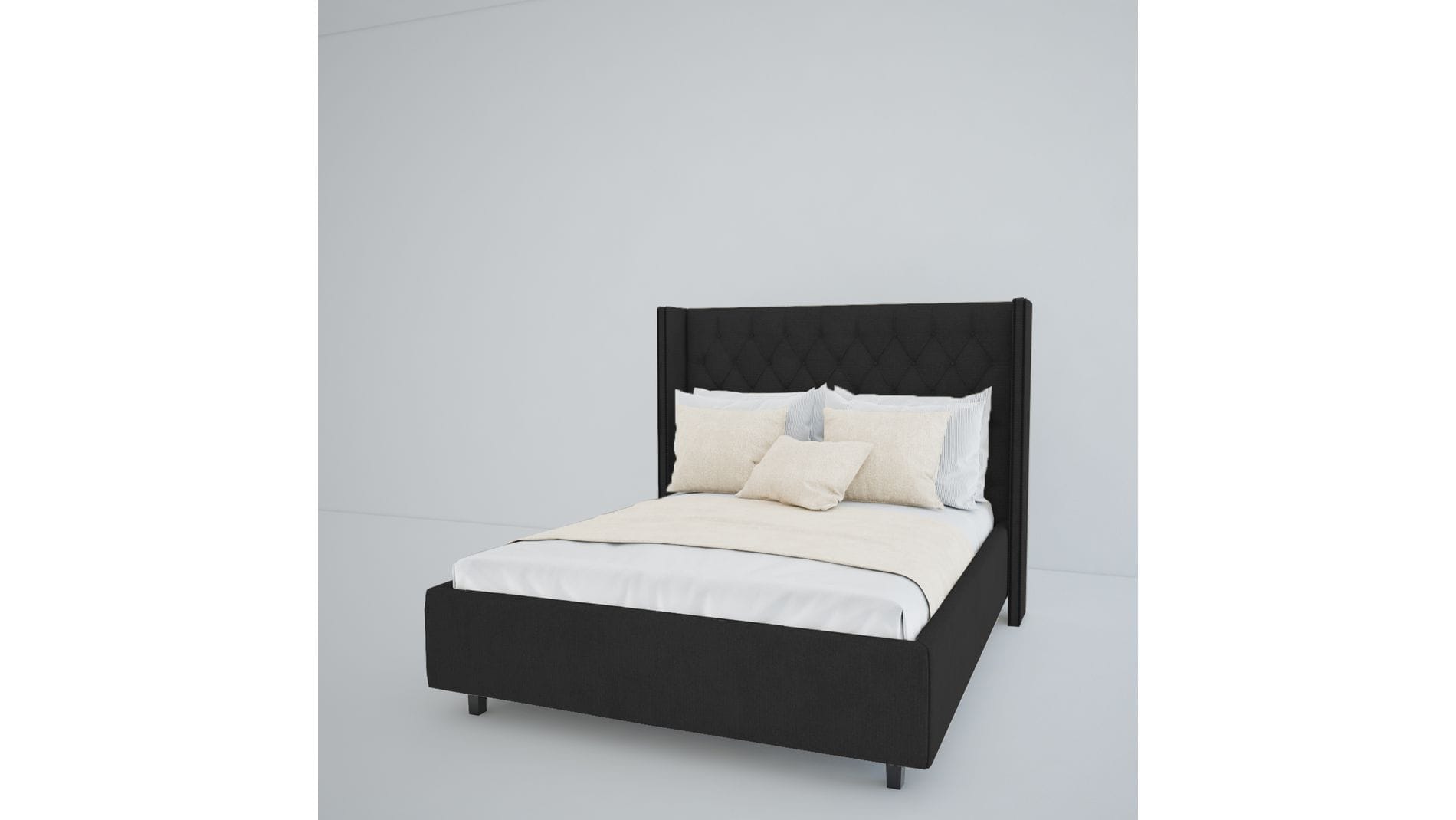 Кровать с декоративными гвоздиками Wing 180х200 Лен Тёмно-серый Р