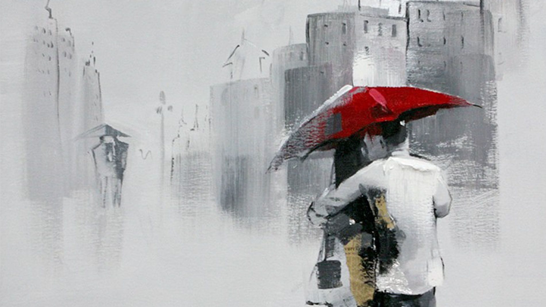 Картина маслом Поцелуй под зонтом 