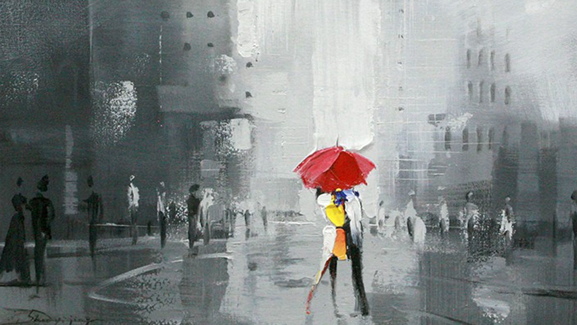 Картина маслом Поцелуй под зонтом-2 