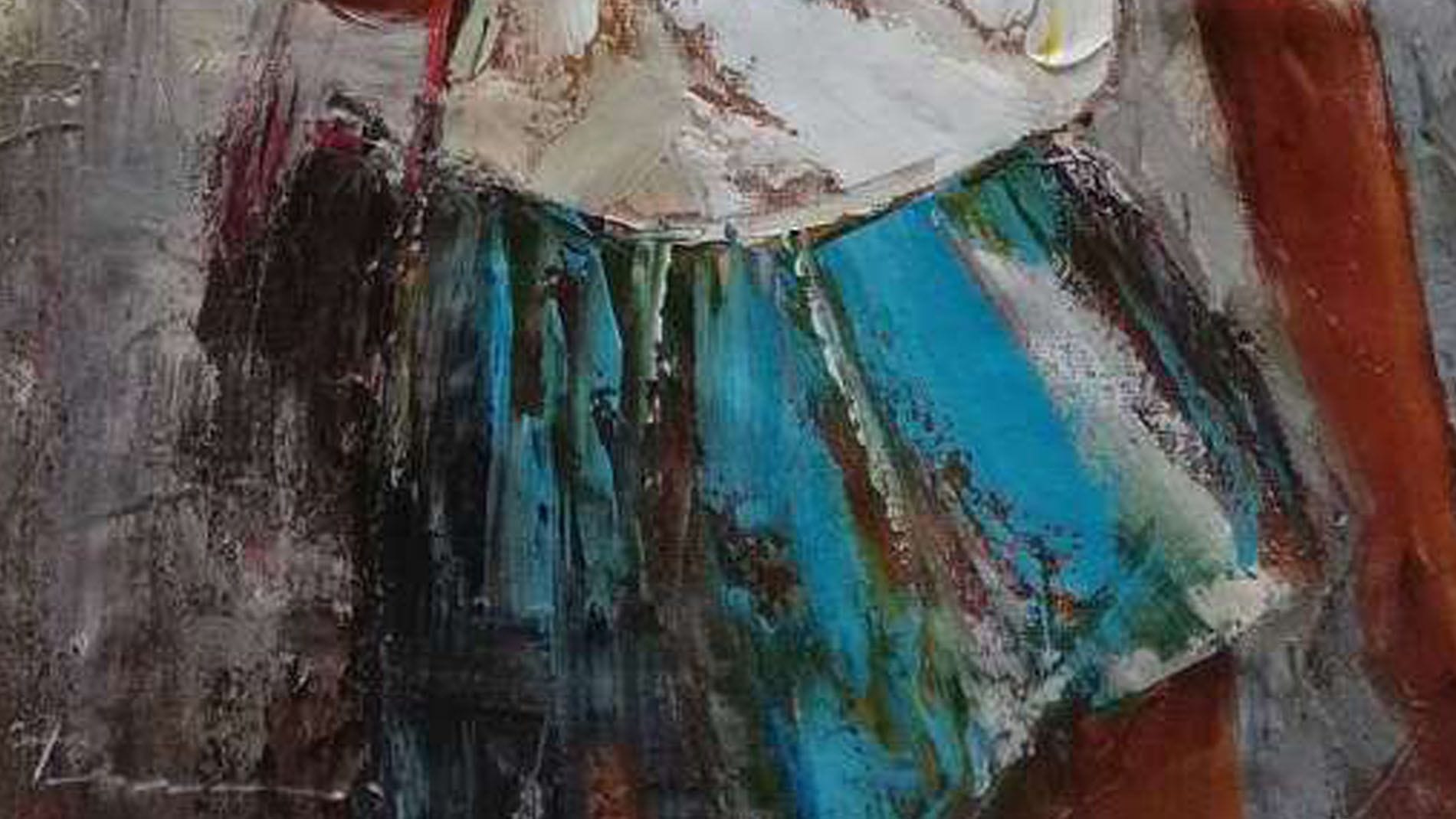 Картина маслом Брюнетка в платье 