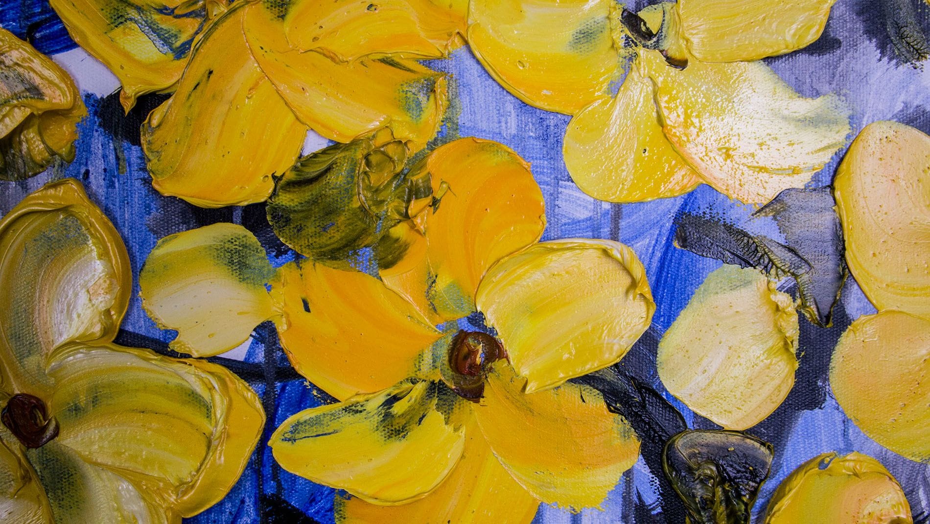 Картина маслом Прекрасные жёлтые цветы 100*100 см.